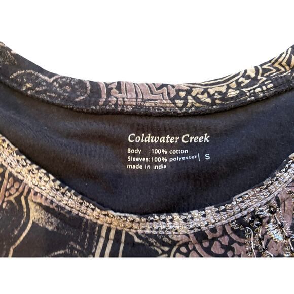 Vintage Y2K Coldwater Creek Dark Paisley Embellished & Sheer Sleeves - Size S - Picture 2 of 4